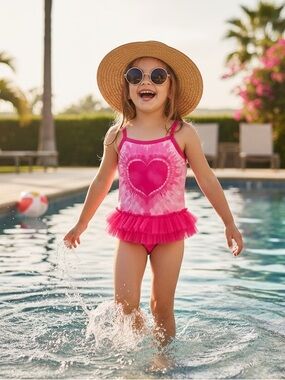 George Hot Pink Heart Tie-Dye Ruffle One-Piece Swimsuit